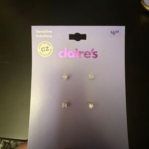 NWT Claire's Sensitive Solutions Cubic Zirconia Stud Earrings for Kids
